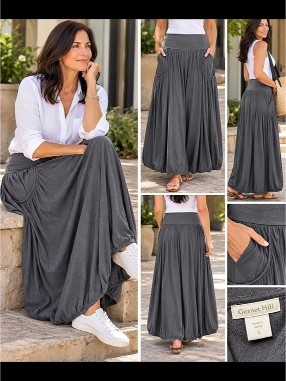 Garnet Hill Favorite Knit Maxi Skirt Gray Large